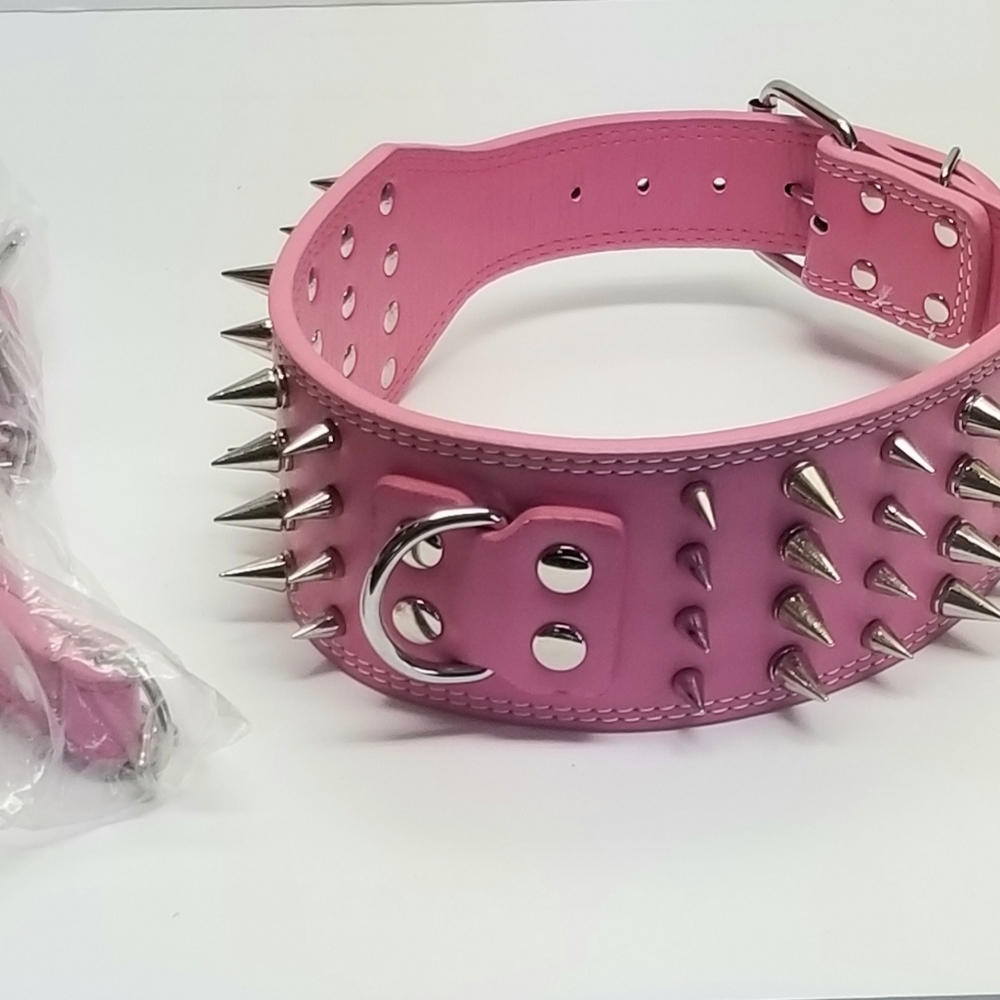 Heavy-Duty 4-Row Spiked Pink Dog Collar – XL / XXL – Punk Goth Style - Picture 2 of 9